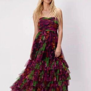 Nasty Gal Floral Print Tulle Bandeau Maxi Dress - Size 4